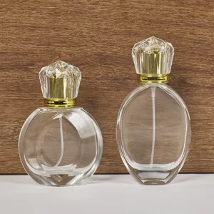 Refillable Glass Perfume Bottle Empty Clear Fragrance Atomizer With Diamond Cut Cap Golden Spray Pump Luxury Cosmetic Container
