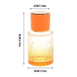 Flacone di profumo in vetro ricaricabile da 30ml con design sfumato e tappo arancione.