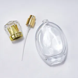 50ml empty perfume glass bottle with diamond cap and gold spray pump for travel use
