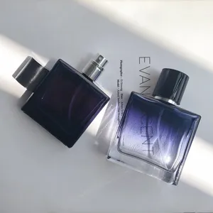 Τετράγωνο γυάλινο μπουκάλι αρώματος 30ml 50ml ξαναγεμιζόμενο μπλε δοχείο καλλυντικών.