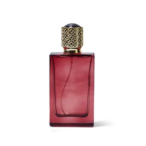 50ml refillable glass perfume bottle with elegant gold cap for cosmetic packaging and travel use.