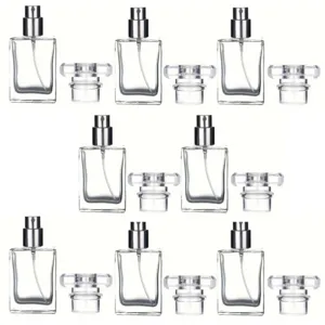 30ml empty glass perfume bottles set of 8 pieces with fine mist sprayers and clear crystal caps.