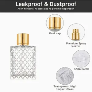 Klares Glas Parfumflakon Detail, 50ml nachfüllbarer Sprühbehälter mit goldenem Kappe.
