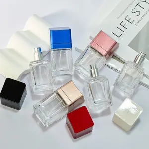 30ml klarsicht glas parfümflasche mit bunten deckeln tragbarer reise kosmetik proben behälter