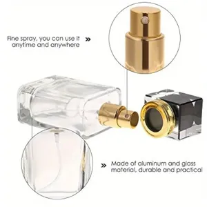Flacon vaporisateur de parfum vide en verre de 50ml avec buse en aluminium doré.