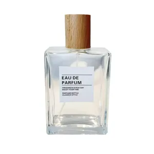 30ml square empty glass perfume spray bottle with wooden cap for fragrance toner cosmetic container