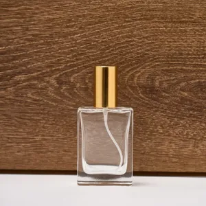 Flacon parfum verre transparent 30ml avec bouchon dore echantillon cosmetique variante