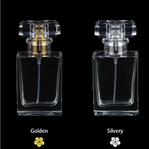 Bottiglia di profumo quadrata in vetro con tappo di cristallo, dispenser spray cosmetico.