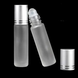 Frosted Glass Essential Oil Roller Bottle Empty Refillable Perfume Container With Metal Cap And Rollerball