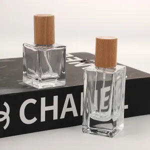 Glass Perfume Bottle Refillable Empty Perfume Sub Bottle With Wooden Cap Portable Travel Cosmetic Liquid Dispenser Container