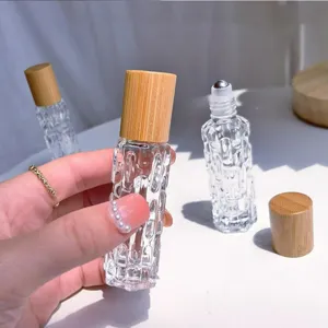 Flacon à bille en verre de 10ml avec bouchon en bois pour parfum d'huile portable