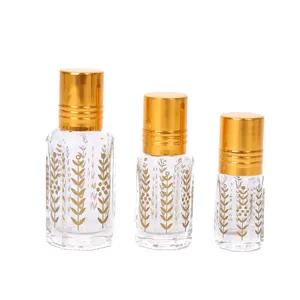 Clear glass perfume roller bottles with gold electroplated caps for essential oils 3 6 12ml