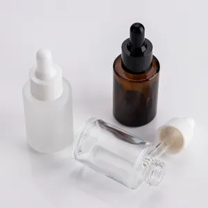 Flacon pipette en verre 30ml pour huile essentielle, mat, ambre et transparent ensemble.