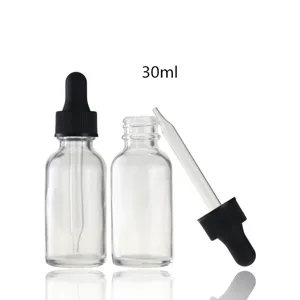 Flacone con pipetta in vetro trasparente da 30ml per oli essenziali cosmetici dettaglio