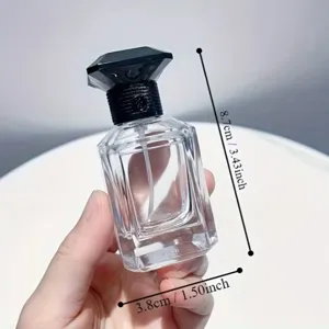 Detailansicht zeigt die Abmessungen der klaren Glas-Parfümflasche mit 30 ml Fassungsvermögen.