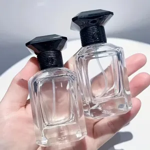 Nachfüllbare Glas Parfümflasche Leere Probe Spender Mit Mehrfacetten Schwarzem Deckel Tragbarer Reise Kosmetikbehälter