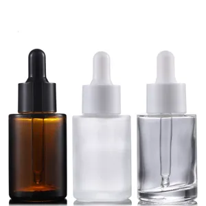 Flacon compte-gouttes en verre d'huile essentielle à épaule plate de 30ml pour sérum et massage.