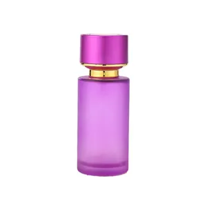 botella de perfume de vidrio esmerilado morado de 50ml atomizador cosmético vacío para viajes
