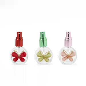 10ml Glas Parfum Zerstäuber Fläschchen mit bunten Metallkappen und Schmetterling Dekor.