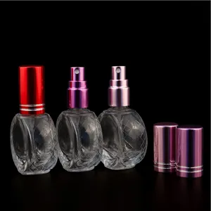 10ml flat round transparent glass spray perfume bottle cosmetic packaging container with caps.