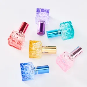 10ml Frasco de Perfume de Vidrio Cuadrado con Tapa Colorida Atomizador Recargable