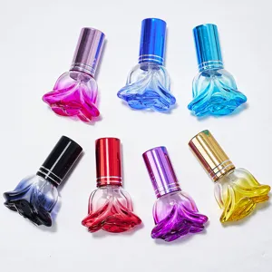Frasco de Perfume de Vidrio Forma de Flor de Rosa Contenedor de Aroma Vacío Recargable Atomizador Cosmético de Viaje