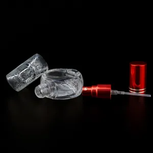 10ml flat round glass perfume spray bottle cosmetic packaging sub bottle with red cap.