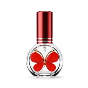 10ml Nachfüllbare Glas Parfum Zerstäuber Flasche mit Roter Kristall Schmetterling Kappe