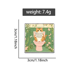 Vue détaillée de la broche chat orange rétro avec taille de 3cm et poids de 7,4g