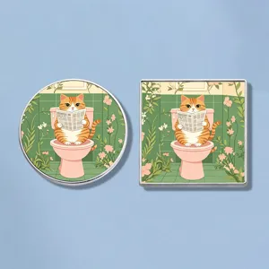 Drôle Broche Badge Chat Orange de Dessin Animé Salle de Bain Vert Rétro Motif Floral Alliage de Zinc Électroplaqué Épingle Décorative Cadeau Bijoux Unisexe