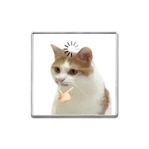 Broche carrée en métal avec un chat drôle issu des mèmes internet et icône de chargement