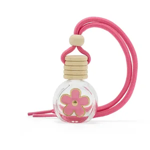 Auto Parfum Glasflasche Anhänger mit rosa Blumen Charme, ätherisches Öl Diffusor Auto Hänge Ornament.