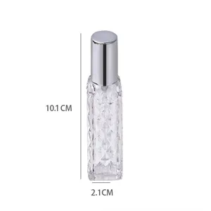 διαφανές γυάλινο μπουκάλι σπρέι αρωμάτων 15ml με μοτίβο ρόμβων και ασημί καπάκι
