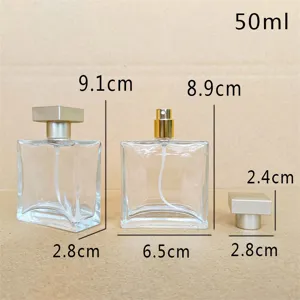 50ml square glass perfume bottle empty spray bottle with gold cap travel cosmetic container