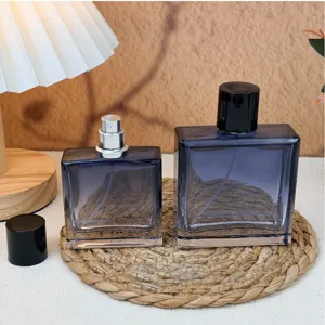 Flacone per profumo in vetro sfumato 30ml 50ml quadrato ricaricabile spray con elegante tappo