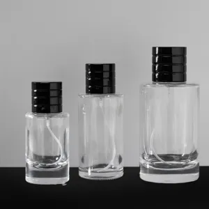 Clear glass perfume spray bottles with black caps empty refillable cosmetic atomizers set