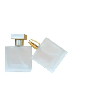 Portable 25ml square frosted glass perfume spray bottle empty cosmetic travel container.
