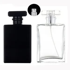 Square Perfume Glass Bottle Refillable Fine Mist Spray Empty Cosmetic Container With Pump Cap For Traveling Home
