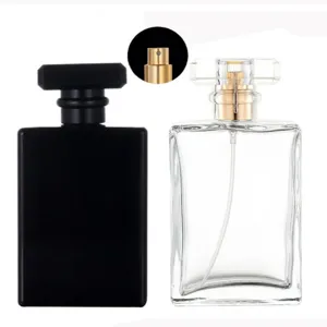 100ml square glass perfume bottle with fine mist sprayer and clear cap for DIY cosmetic.