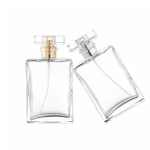 Clear empty glass perfume bottle 100ml with diamond cap detail display and spray pump