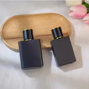 Botella de Perfume de Vidrio Negro Mate Dispensador de Cosméticos Rellenable Botella de Spray Vacía Con Tapa Dorada de Lujo Para Viajes