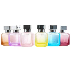 Flacon de parfum vide rechargeable en verre craquele 50ml avec bouchon carre et pulverisateur