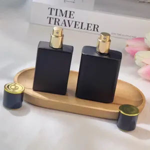 Botella de perfume negro mate vacía recargable 30ml 50ml envase cosmético con bomba dorada
