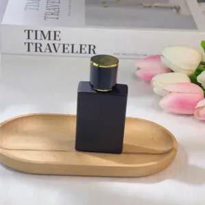 Frasco de perfume negro mate vacío recipiente spray cosmético de vidrio con tapa dorada