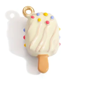 Detailed macro view of a creamy white dopamine color popsicle pendant charm for DIY jewelry