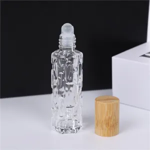 Flacon à Bille en Verre Transparent 10ml avec Bouchon en Bambou Distributeur de Parfum
