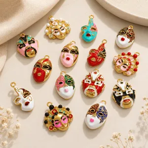 Stainless Steel Chinese Opera Mask Pendant DIY Jewelry Accessory Punk Facial Makeup Gold Plated Enamel Waterproof Charm