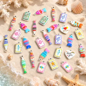 Accesorios de Colgante de Joyería DIY de Acero Inoxidable de Estilo Marino Esmalte Colorido Pez Corazón Concha de Mar Encanto de Vacaciones de Verano