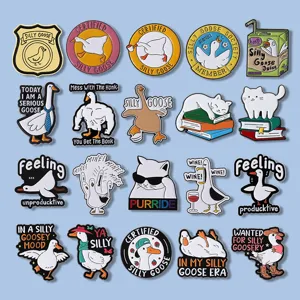 Funny Silly Goose Enamel Pin Cartoon Animal Duck Cat Brooch Humorous Quote Badge For Backpack Lapel Hat Gift For Friend Unisex Zinc Alloy Jewelry