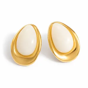 Detailed close-up view showing the smooth texture of vintage oval resin stud earrings